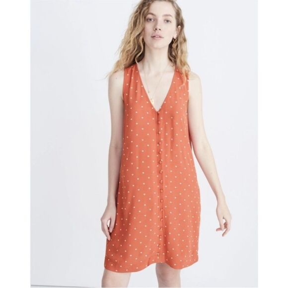Madewell Mini Orange and White Polka Dot Tank Dress - Picture 4 of 14